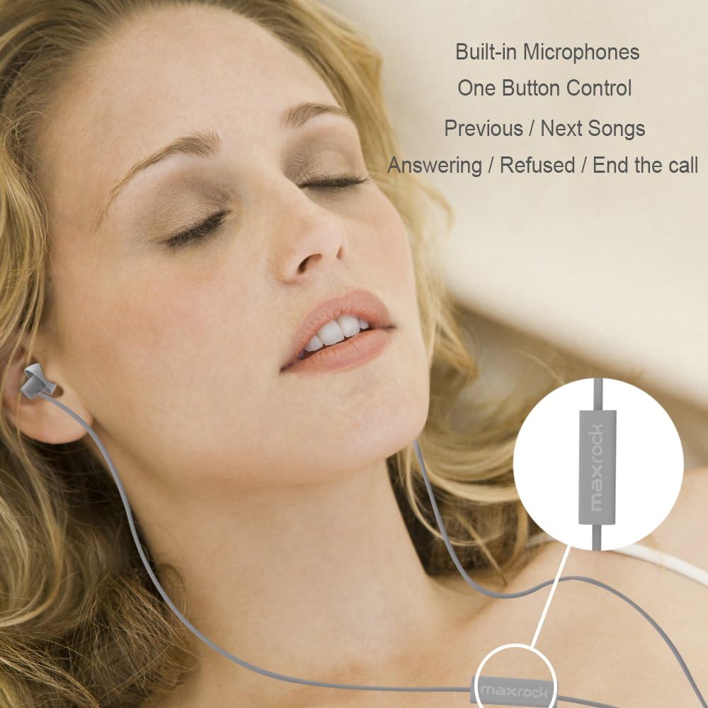 MAXROCK Sleep Earbuds,Ultra Soft Lightweight Sleep Earphones Headphones with Volume Control and Mic for Insomnia, Side Sleeper, Snoring, Air Travel, Meditation & Relaxation (Acid Blue)