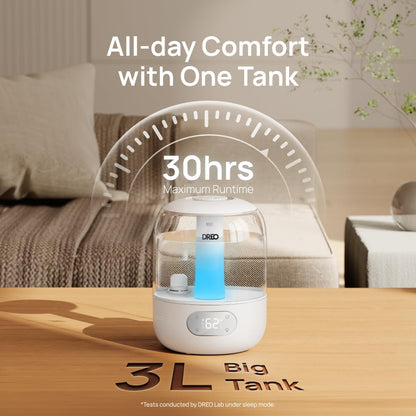 DREO 3L Humidifiers for Bedroom, 30H Runtime, 26 dB Quiet, Black
