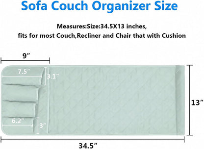 Armchair Caddy for Recliner, Non Slip Sofa Arm Organizer, Sage Green | 5-Pocket Recliner Armrest Organizer, Couch Side Storage Holder for Remotes, Cell Phone, Magazines & Tablets, Machine Washable
