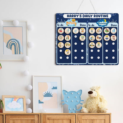 Daily Routine Chart for Kids, Visual Schedule, Routine Chart for Toddlers 3-5, Morning Bedtime Routine Chart for Toddlers, Wooden Chore Chart for Kids