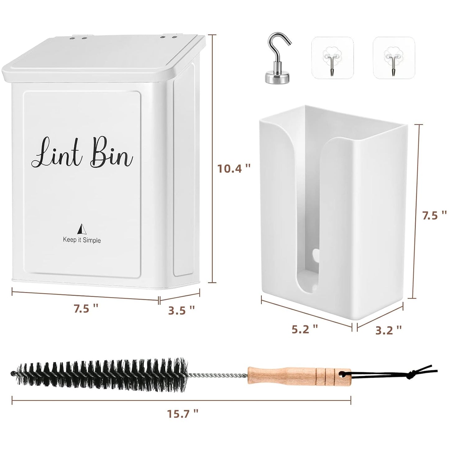 SUBEKYU Magnetic Lint Bin and Dryer Sheet Holder Set for Laundry Room,White | Wall Mounted Metal Lint Box Holder Trash Can,Lint Basket for Laundry Room Organization and Storage Decor