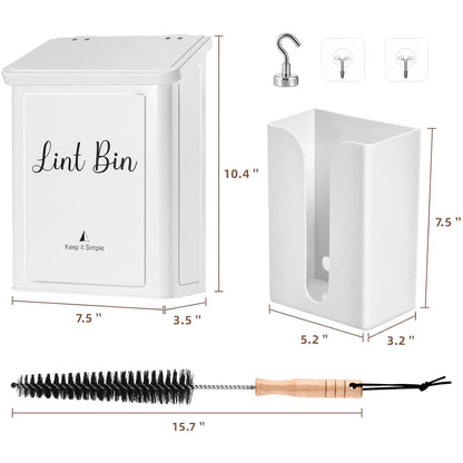 SUBEKYU Magnetic Lint Bin and Dryer Sheet Holder Set for Laundry Room,White | Wall Mounted Metal Lint Box Holder Trash Can,Lint Basket for Laundry Room Organization and Storage Decor