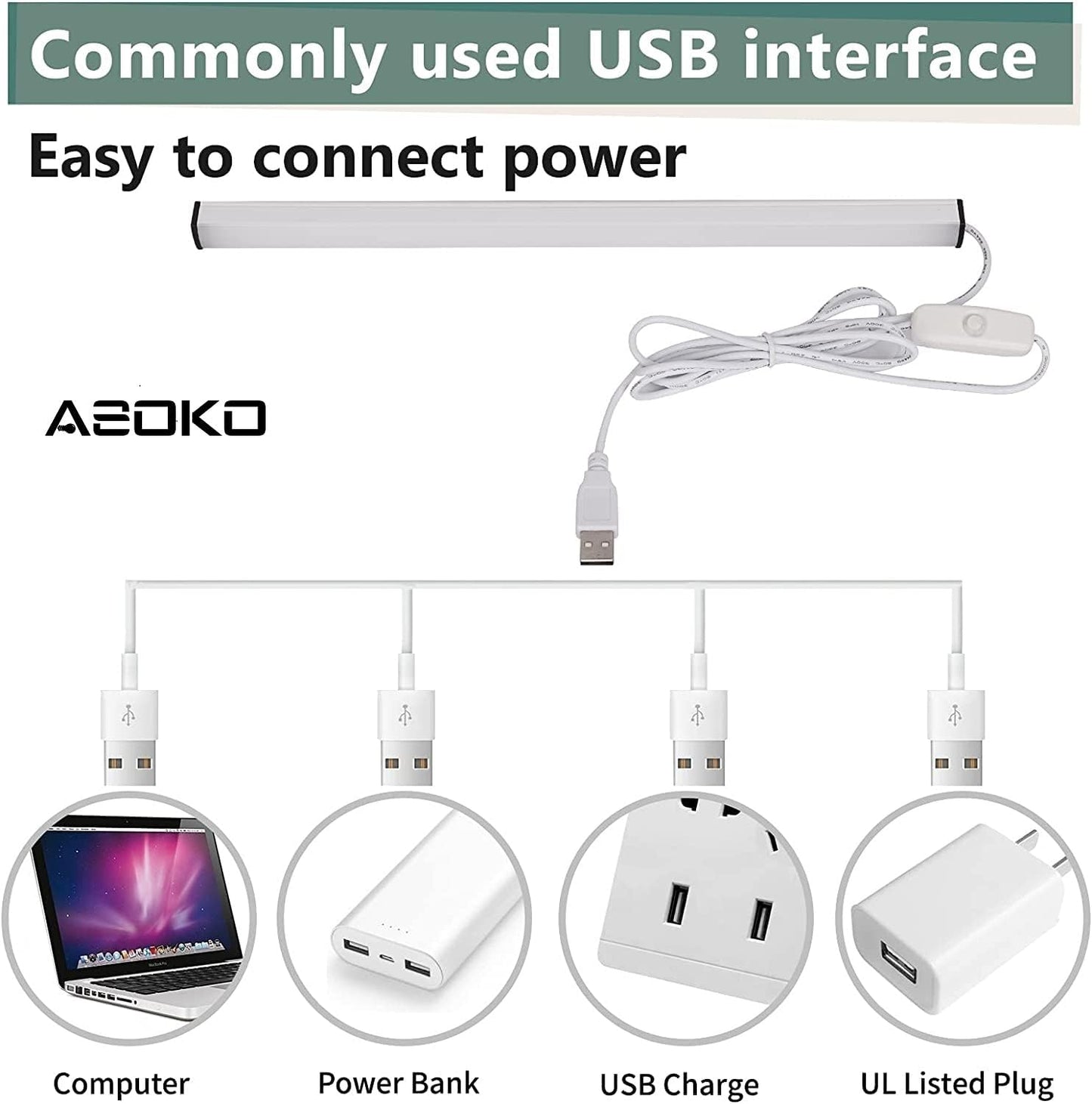 ASOKO Motion Sensor Dimmable Led Under Cabinet Light, 12" Cool White | ASOKO Motion Sensor Dimmable Led Under Cabinet Light, 12" Plug in Cool White 6000K Bar for Kitchen Counter Closet