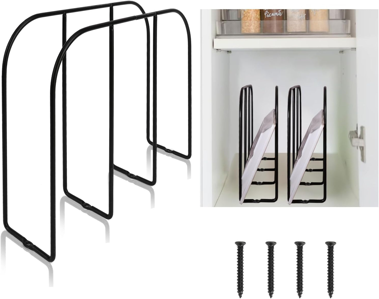 WANGDEFA 2 Pack Base Cabinet Tray Dividers 11.8 * 9 * 3inch Baking Sheet Organizer Rack Cookie Sheet Organizer Narrow U-shaped Wire Tray Divider Steel Cookware Holder with 3 Slots for Narrow cabinet