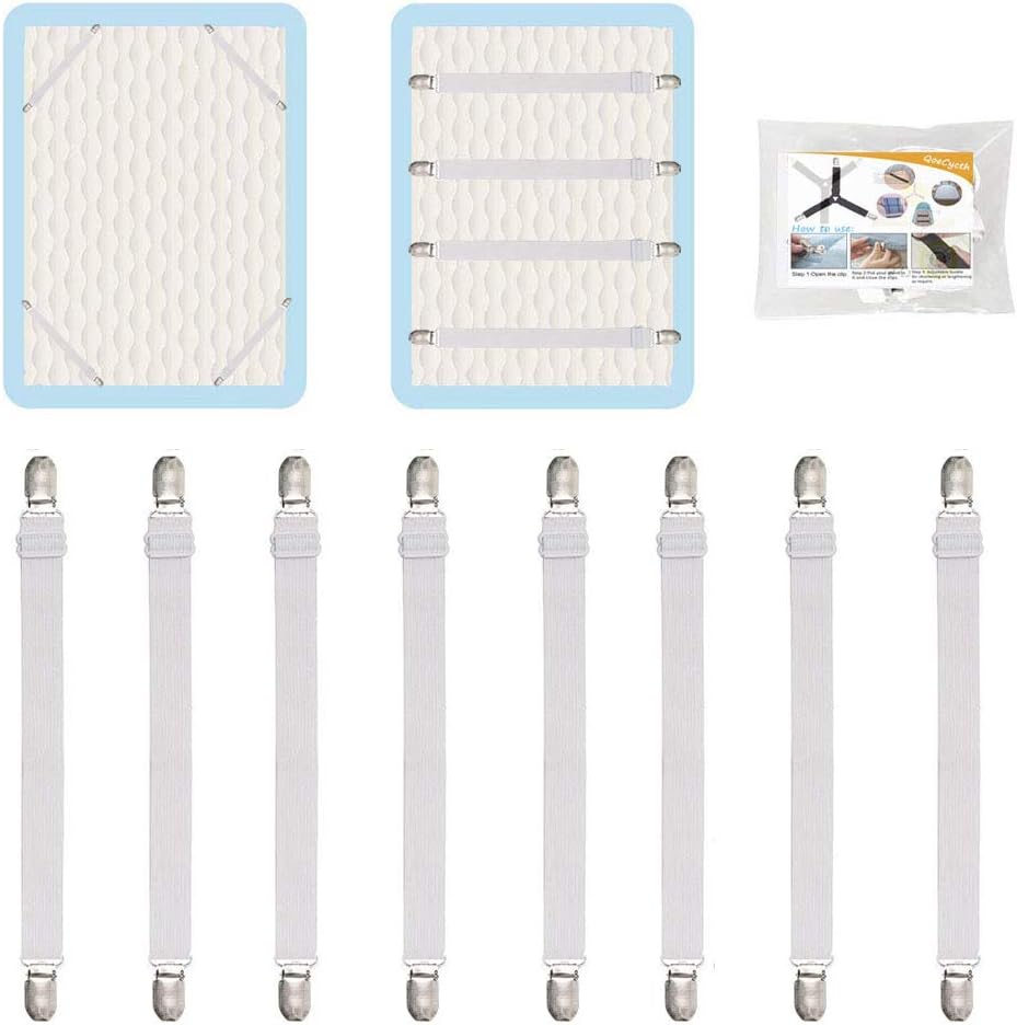 Adjustable Bed Sheet Straps Clips, Elastic Mattress Sheet Fasteners Holder and Suspenders, Grippers to Hold Sheet, Mattress, Sofa, Couch, Table Cloth, Ironing Board Cover, Black