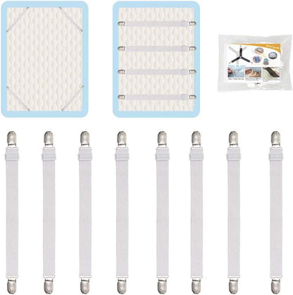 Adjustable Bed Sheet Straps Clips, Elastic Mattress Sheet Fasteners Holder and Suspenders, Grippers to Hold Sheet, Mattress, Sofa, Couch, Table Cloth, Ironing Board Cover, Black