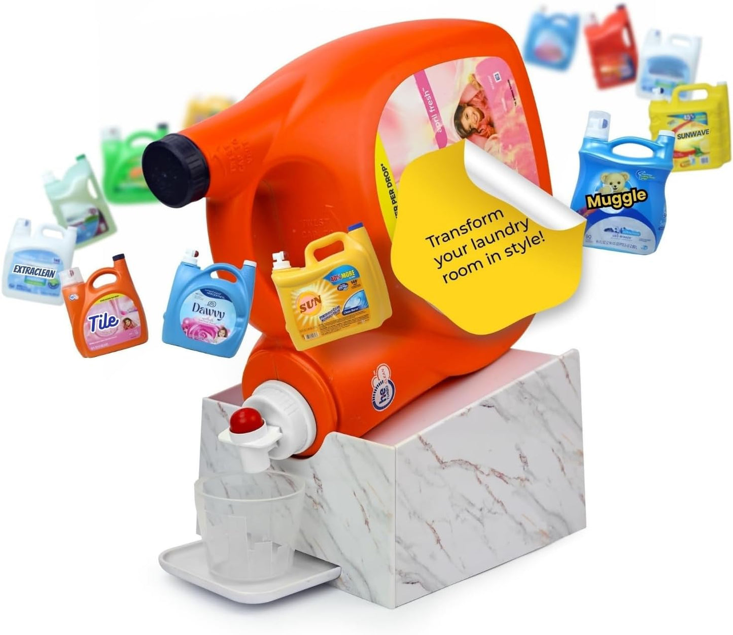 TidyFriend No-Spill Liquid Laundry Detergent Dispenser Holder, Laundry Soap Dispenser Holder with Drip Tray for Laundry Room Organization, Angled Downward Slope for Easy Pouring (No Strap, Ivory)