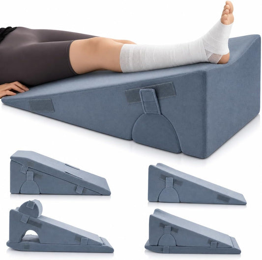 Ganondorf Adjustable Leg Elevation Pillow, Orthopedic Bed Wedge Set for Sleeping, Reading & Sitting Up, High Density Foam Post Surgery Leg Support for Knee, Back & Acid Reflux Relief, Single Leg Gray