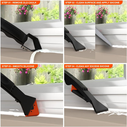 3 in 1 Caulking Tool with 6 Silicone Tips – Sealant Finishing & Caulk Remover, Stainless Steel Head, Mastic Remover & Angle Scraper for Bathroom, Kitchen, Floor, Window, Sink | 3-in-1 design: smooths, removes and scrapes in one tool