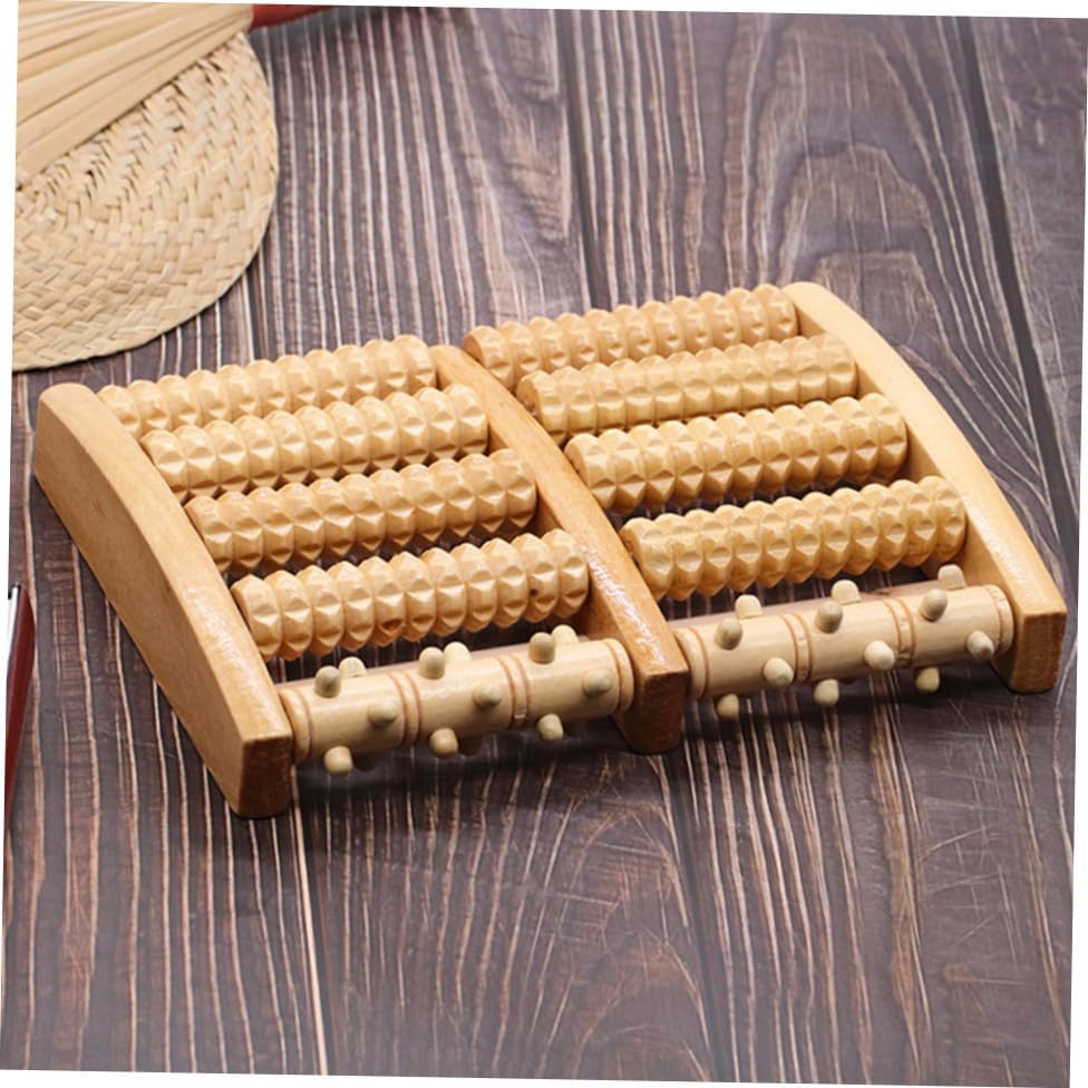 Wooden Foot Massager Roller Acupuncture Point Massager with 5 Rows of Beads for Plantar Relief and Relaxation, Manual Foot Massage Tool for Home Use by Men and Women