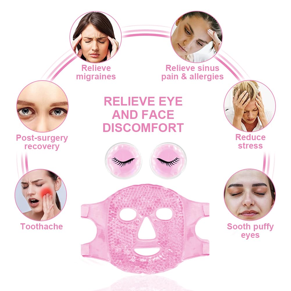 Cold Face Eye Masks Ice Face Mask Hot Cold Compress for Dark Circles, Puffiness, Migraines, Headache, Stress, Redness, Cooling Face Masks for Women Man, Skin Care