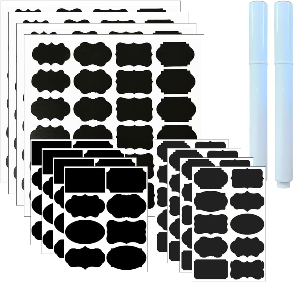 244 Pcs Erasable Chalkboard Label Removable Black Board Stickers Waterproof Chalk Labels Mason Jar Storage Stickers Decorative Blackboard Food Label with Markers for Storage Jars