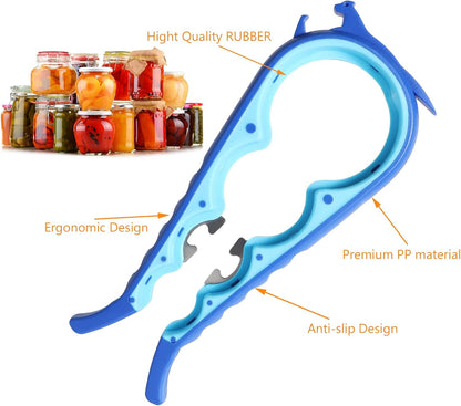 Jar Opener Bottle Opener for Weak Hands, 5 in 1 Multi Function Can Opener Bottle Opener Kit with Silicone Handle Easy to Use for Children, Elderly and Arthritis Sufferers (New red)