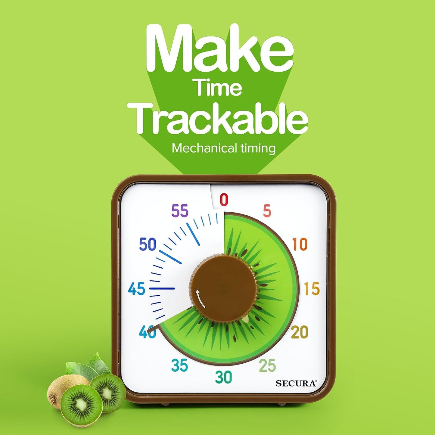 Secura 7.5-Inch Fruit Visual Timer for Kids, 60-Minute Countdown Timer for Classroom or Kitchen, Durable Mechanical Timer Clock with Magnetic Backing (Orange)