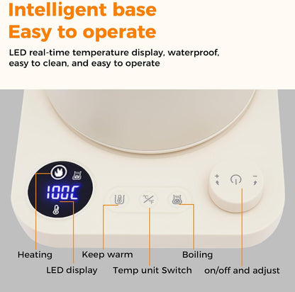 Gooseneck Electric Tea Kettle with Pour Over Pot with LED & Precise 1°F Temp Control,Keep Warm, Hot Water Kettle for Home/Office 304 Stainless Steel (White)