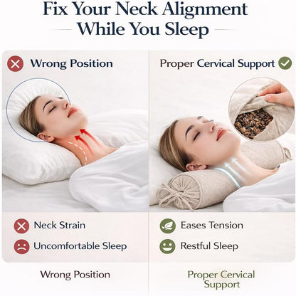 Buckwheat Pillow for Sleeping 3" x 16" Organic Cotton Adjustable Firm Cervical Roll Bolster Cylinder Recliner Neck Roll Pillow for Sleeping Pain Relief Round Neck Support Lumbar Bed Legs Back Yoga