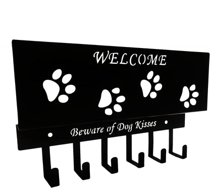 Dog Leash Holder for Wall, Storage and Mail Organizer, Key Holder Wall Mount With 6 Hooks - Leash, Stuff, Key, Letter, Sunglasses Organizer for Entryway, Farmhouse