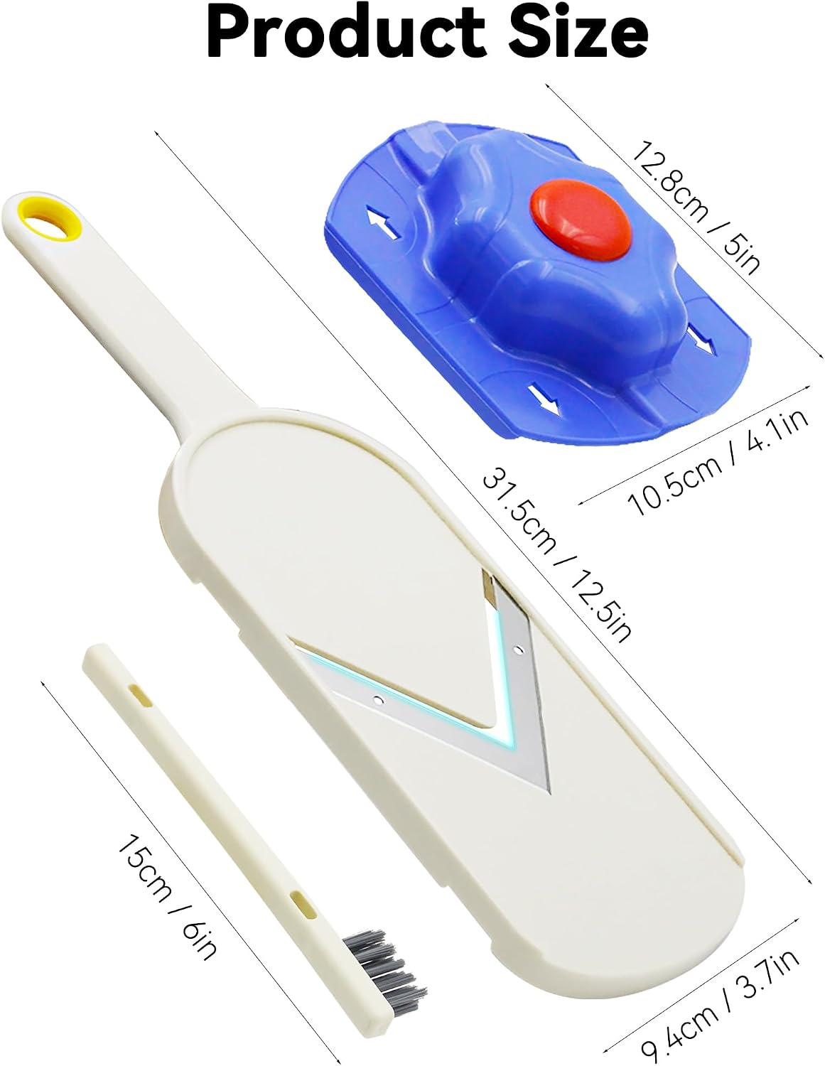 Handheld Mandoline Slicer for Kitchen - Stainless Steel V-Blades | Food Holder & Cleaning Brush, Comfort Grip, Easy to Clean, Vegetable Chopper Cheese Grater