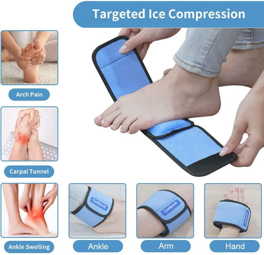 Comfpack Cold Therapy Wrap with 2 Packs for Pain Relief, Reusable Gel Ice Packs for Foot Plantar, Wrist, Ankle, Great for Sprains, Muscle Pain, Bruises, Injuries