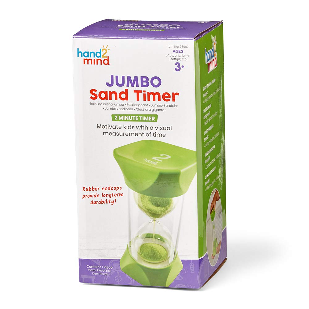 hand2mind Orange Jumbo Sand Timers, 5 Minute Sand Timer, Hourglass Sand Timer with Soft Rubber End Caps Offers Quiet Pausing, Classroom Sand Timers for Kids, Teeth Brushing and Game Timer (Set of 1)