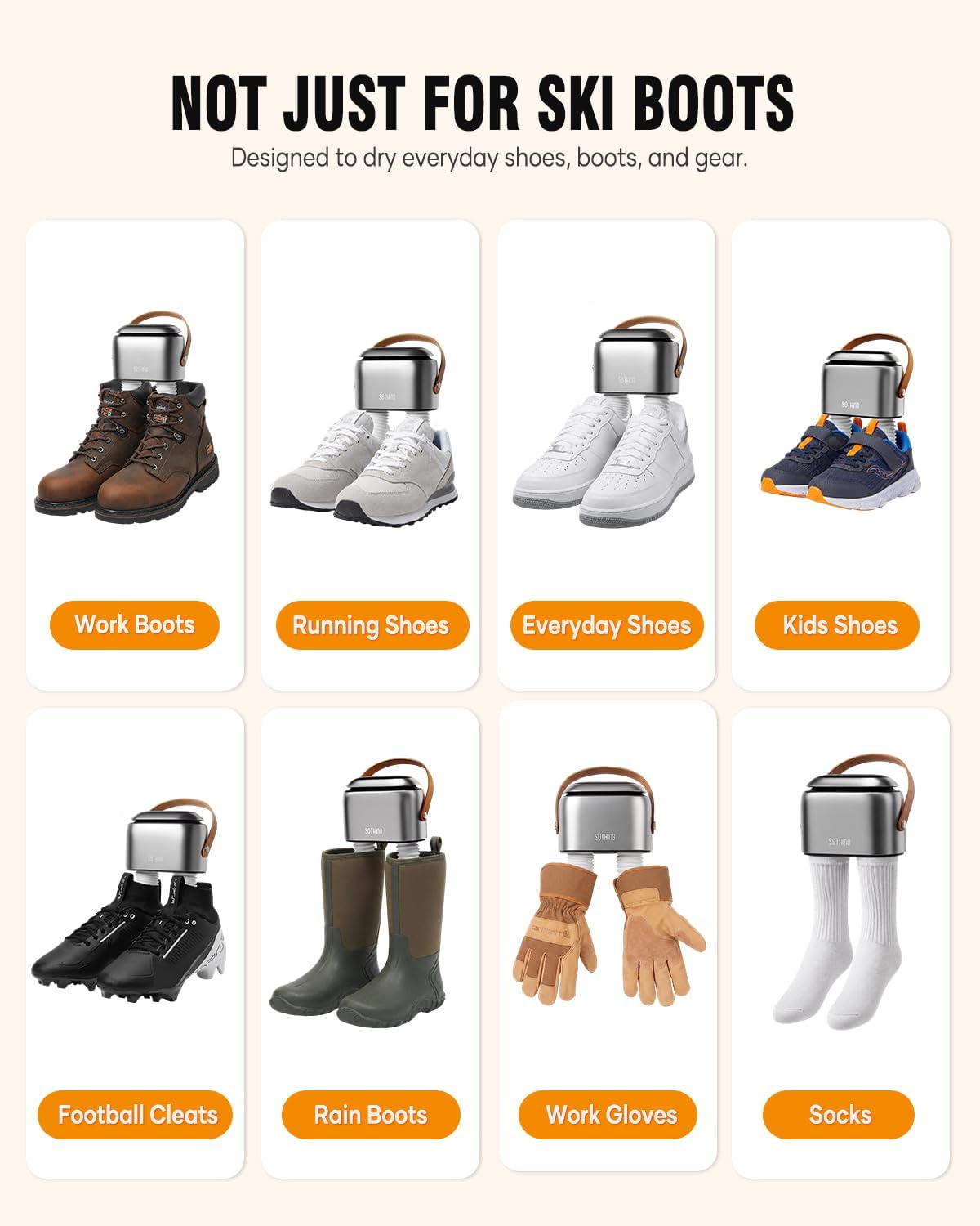 Boot Dryer, 11.8 in Extendable Hoses, 3 Heat Levels, 1-9H Timer | 95W Dual-Fan Airflow, Ozone Freshening Mode, for Work Boots, Ski Boots, Rain Boots, Sneakers and Gloves, Auto Shut-Off