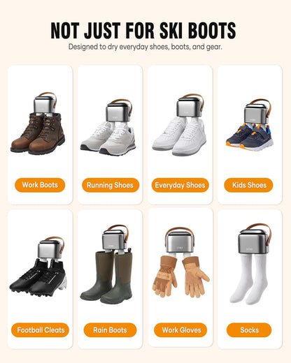 Boot Dryer, 11.8 in Extendable Hoses, 3 Heat Levels, 1-9H Timer | 95W Dual-Fan Airflow, Ozone Freshening Mode, for Work Boots, Ski Boots, Rain Boots, Sneakers and Gloves, Auto Shut-Off