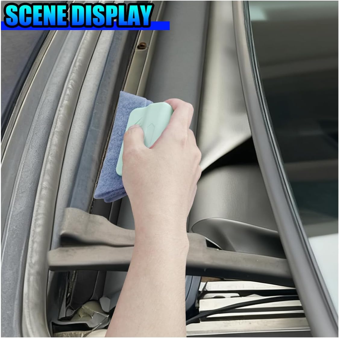 2PCS Magic Window Track Cleaner, Window Groove Cleaning Brush Tools Set, Hand-held Window Track Cleaner, Vehicle Clean Accessory for Sliding Door, Sill, Tile Lines, Shutter, Car Vents (GN&PK)
