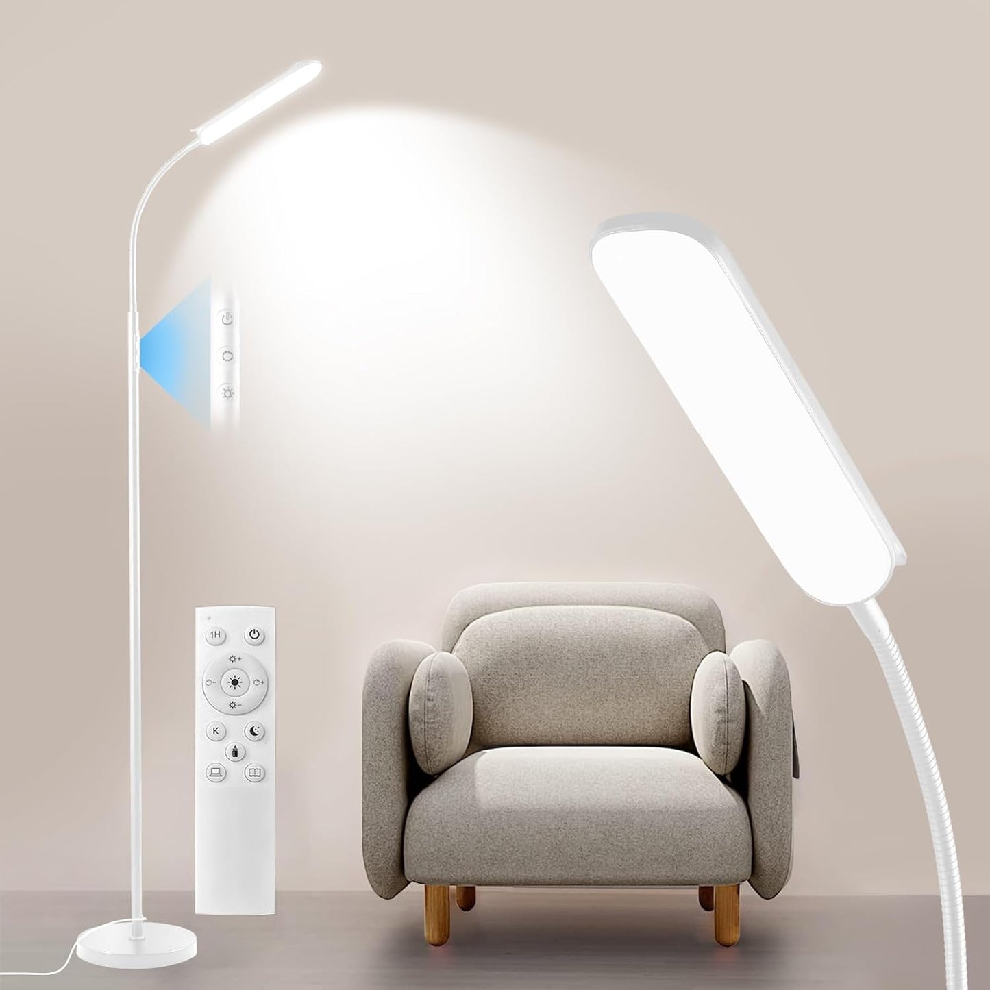 Yikuneng Dimmable LED Floor Lamp, Super Bright Reading Lamps Floor Standing lamp with Remote & Touch Control, Stepless Dimming & 2700K-6500K Color Temperature, for Living Room Bedroom Office, Black
