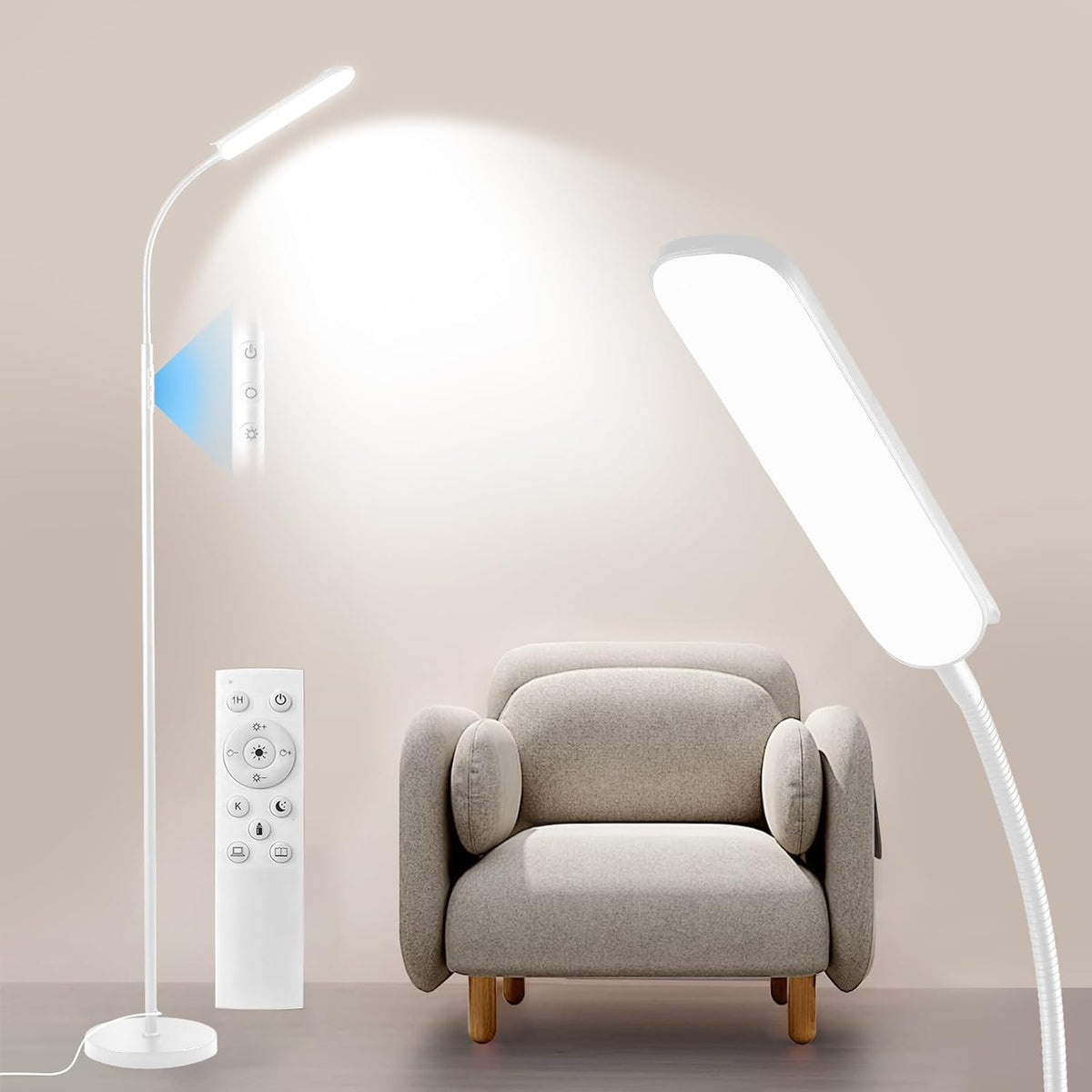 Yikuneng Dimmable LED Floor Lamp, Super Bright Reading Lamps Floor Standing lamp with Remote & Touch Control, Stepless Dimming & 2700K-6500K Color Temperature, for Living Room Bedroom Office, Black