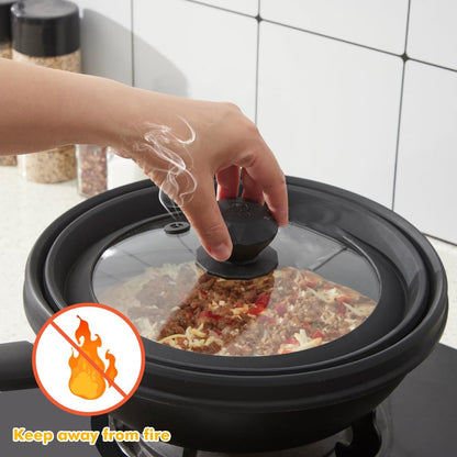 Microwave Splatter Cover Vented Glass Cover Splatter Guard Lid with Collapsible Silicone for Food as Pot Cover Plate Cover 10.8 inch for 6 7 8 9 10 inch Plate Bowl Light Grey