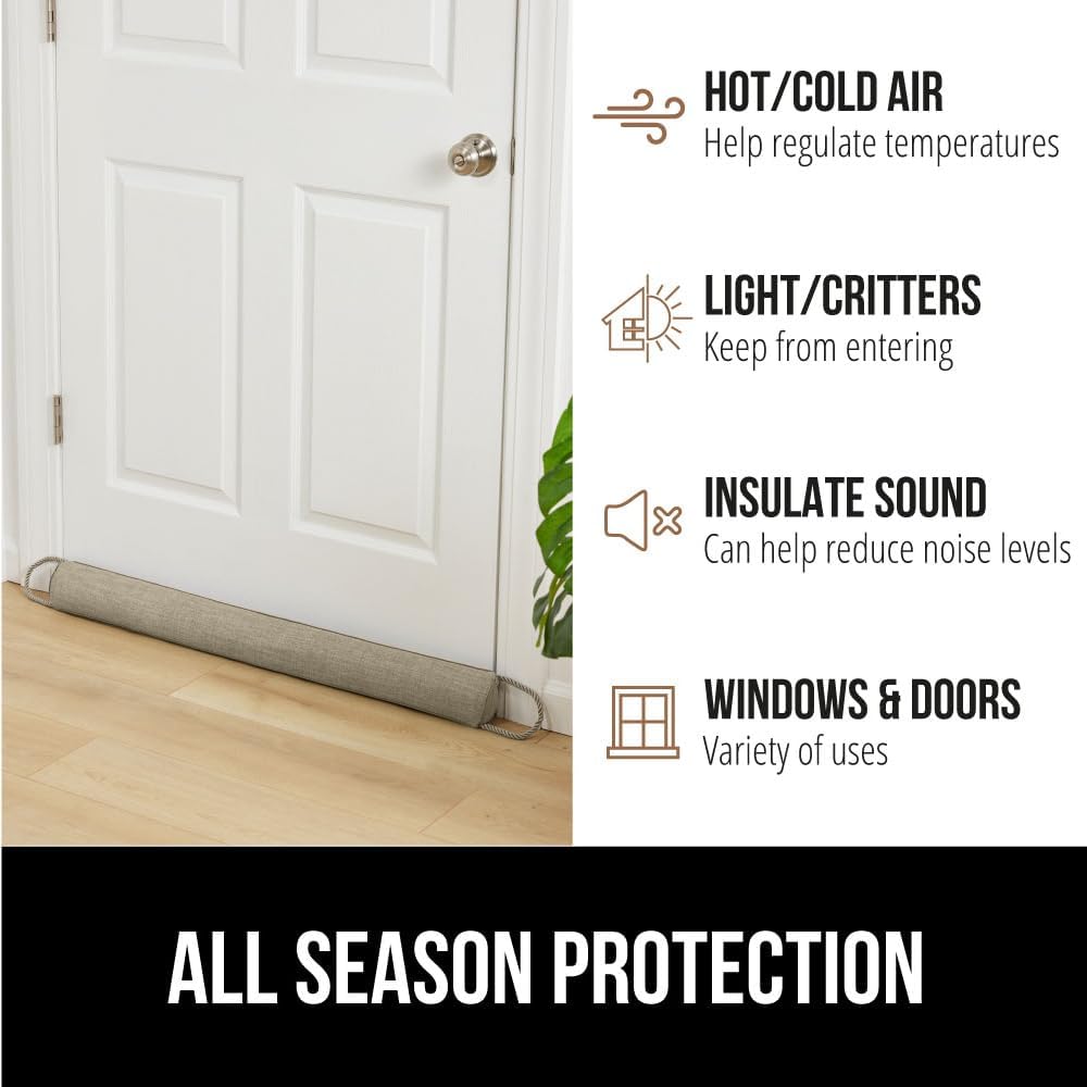 GORILLA GRIP Door Draft Stopper for Bottom of Doors, Cold Air Insulation Sweep, Weather Stripping Seal Noise, Soundproofing, Warmth Sealer, Easy Install Gap Filler, Home Essentials, 32 Inch, Gray