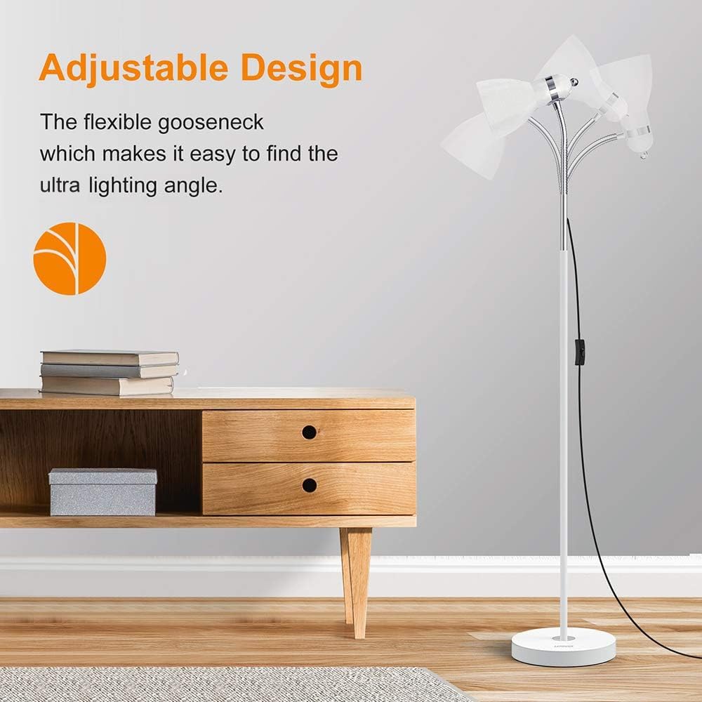 LEPOWER Floor Lamp, Metal Standing Lamp with Adjustable Gooseneck for Dorm | Easy to Assemble, E26 Base, Sturdy Metal Base, Convenient Switch, Task Reading Pole Lights for Office & Bedroom, Living Room