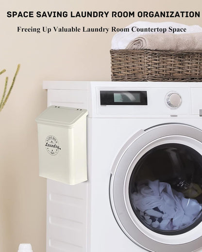 SACREDAY Magnetic Lint Bin for Laundry Room Organization and Storage with Brush, Wall-Mounted Dryer Lint Bin for Room Decor, Space-Saving Trash Can (Cream)