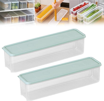 Storage & Crisper Boxes, 35oz Stackable Airtight Keeper for Refrigerator and Fridge, Food Storage Containers with Lids Keep Fresh for Spaghetti Salad Lettuce Herb Fruit Vegetable Cheese Bacon (Blue)