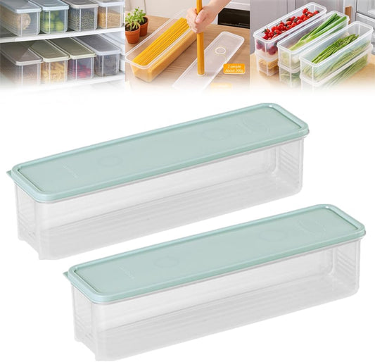 Storage & Crisper Boxes, 35oz Stackable Airtight Keeper for Refrigerator and Fridge, Food Storage Containers with Lids Keep Fresh for Spaghetti Salad Lettuce Herb Fruit Vegetable Cheese Bacon (Blue)