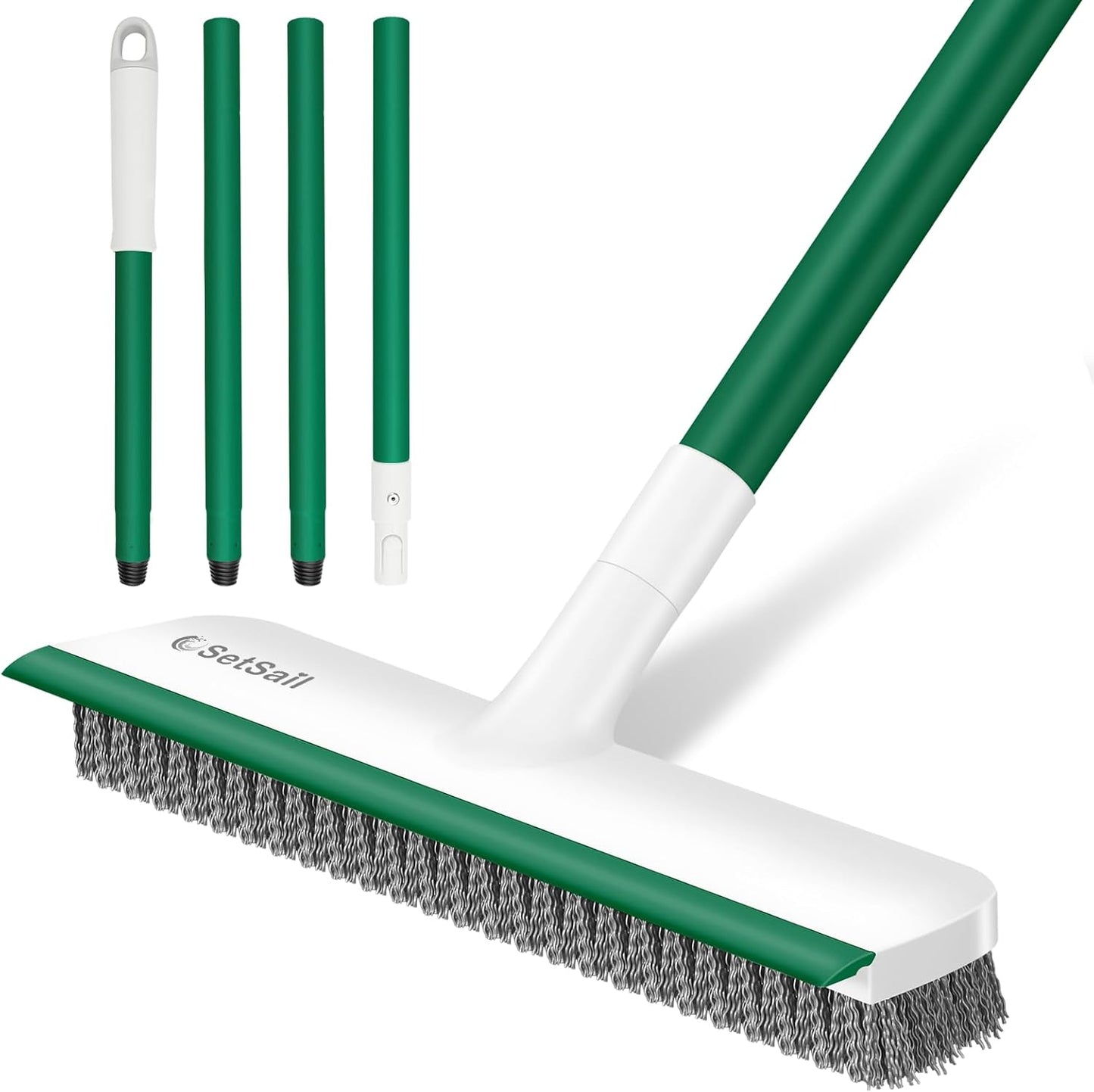 SetSail Floor Scrub Brush with 51-Inch Long Adjustable Handle 2 in 1 Scrape Brush Stiff Bristle Floor Scrubber for Cleaning Shower Bathroom Garage Kitchen Wall Deck Tub Tile | 2 in 1 Scrape Brush Stiff Bristle Floor Scrubber for Cleaning Shower Bathroom