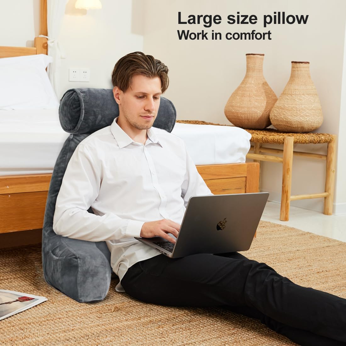 26" Reading Pillow for Sitting Up in Bed, Backrest with Arms