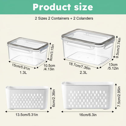 Fruit Storage Containers for Fridge 2 Pack, Fridge Organizers and Storage, Fruit and Vegetable Storage Produce Box with Drain Basket, Refrigerator Food Saver Set