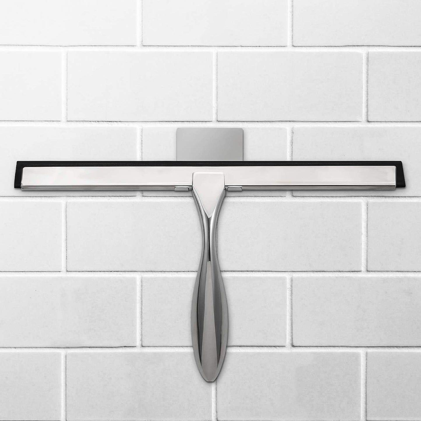 12-Inch Shower Squeegee Set, Includes Shower Door Hook and Adhesive Hook, Squeegee for Shower Doors, Mirror and Window, Silver