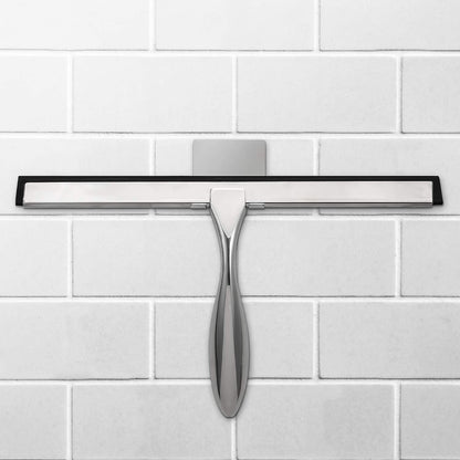 12-Inch Shower Squeegee Set, Includes Shower Door Hook and Adhesive Hook, Squeegee for Shower Doors, Mirror and Window, Silver