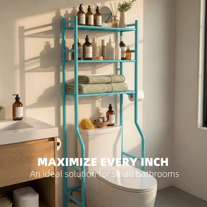 GloTika 3-Tier Over Toilet Storage, Anti-Tilt, 64" H, Black | Anti-Tilt Safety System, 150lb Capacity, Carbon Steel, Freestanding, No Drilling, Anti-Rust Coating, Paper Holder & 4 Hooks