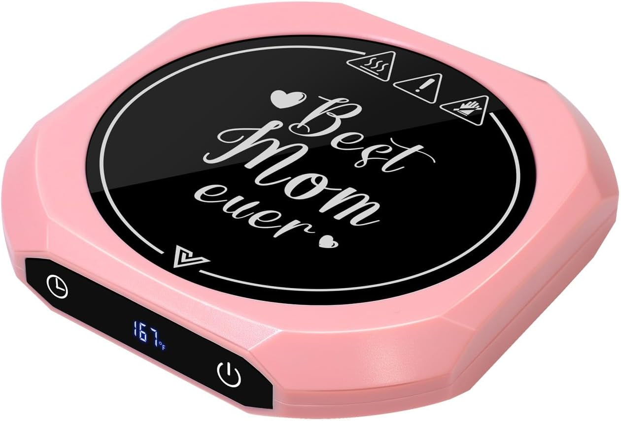 Coffee Mug Warmer with Timer for Desk, Auto Shut Off, Pink | 40W Fast Warmer & 3 Temp; Smart 1-12H Timer & Auto Shut-Off; Compact Pink Hot Plate for Desk; Ideal Gift for Mom & Wife