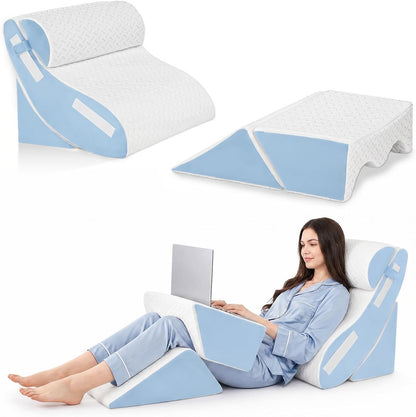 5PCS Wedge Pillow Set for After Surgery, Adjustable Orthopedic Foam Bed Wedge Pillow for Acid Reflux, GERD & Heartburn Relief, Back & Leg Elevation Support for Sleeping & Sitting Up, White Grey