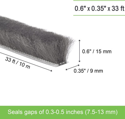 Self-Adhesive Weather Stripping Seal for Doors & Windows – Soundproof Insulation Gap Filler for Sliding, Exterior, Front, and Jamb Frames – 0.2" x 0.35" x 16.5 ft, Gray