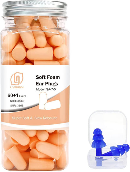 LYSIAN Foam Ear Plugs for Sleep, 60 Pairs, 38dB SNR, Purple