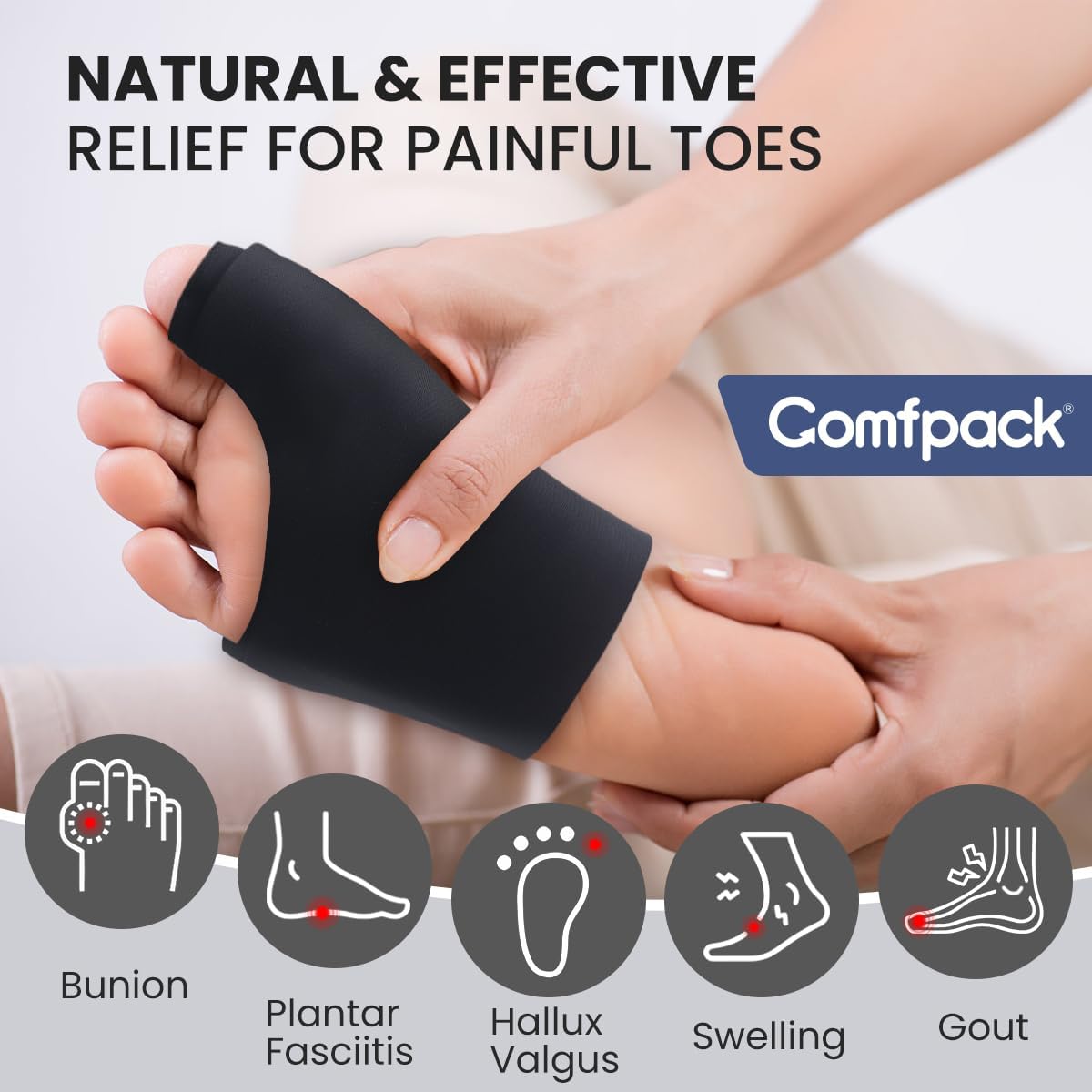 Comfpack Foot Ice Pack Toe Wrap for Bunion, Gout, Plantar Fasciitis 2 Packs | Hot Cold Compress Soft Gel Therapy for Hallux Valgus, Swelling & Injuries, Feet Recovery, Big Toe Brace for Arthritis Pain