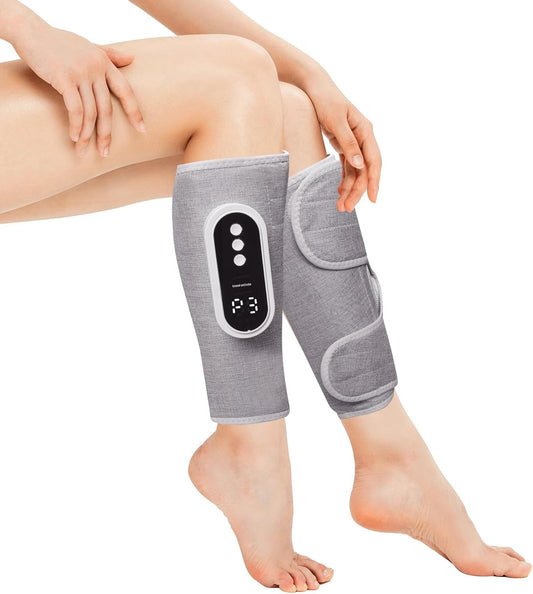 Air Compression Leg Massager, Cordless with Heat, 3 Modes & 3 Intensity Levels, Rechargeable Leg Compression Wraps for Calves and Arms, Portable Relaxation Gift for Home Use, Pair (Grey)