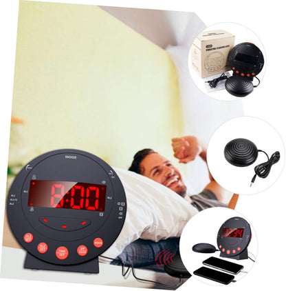Happyyami Vibrating Alarm Clock with Bed Shaker for Heavy Sleepers and Deaf 3-Piece Set Digital LED Display Loud Sound Suitable for Home Use
