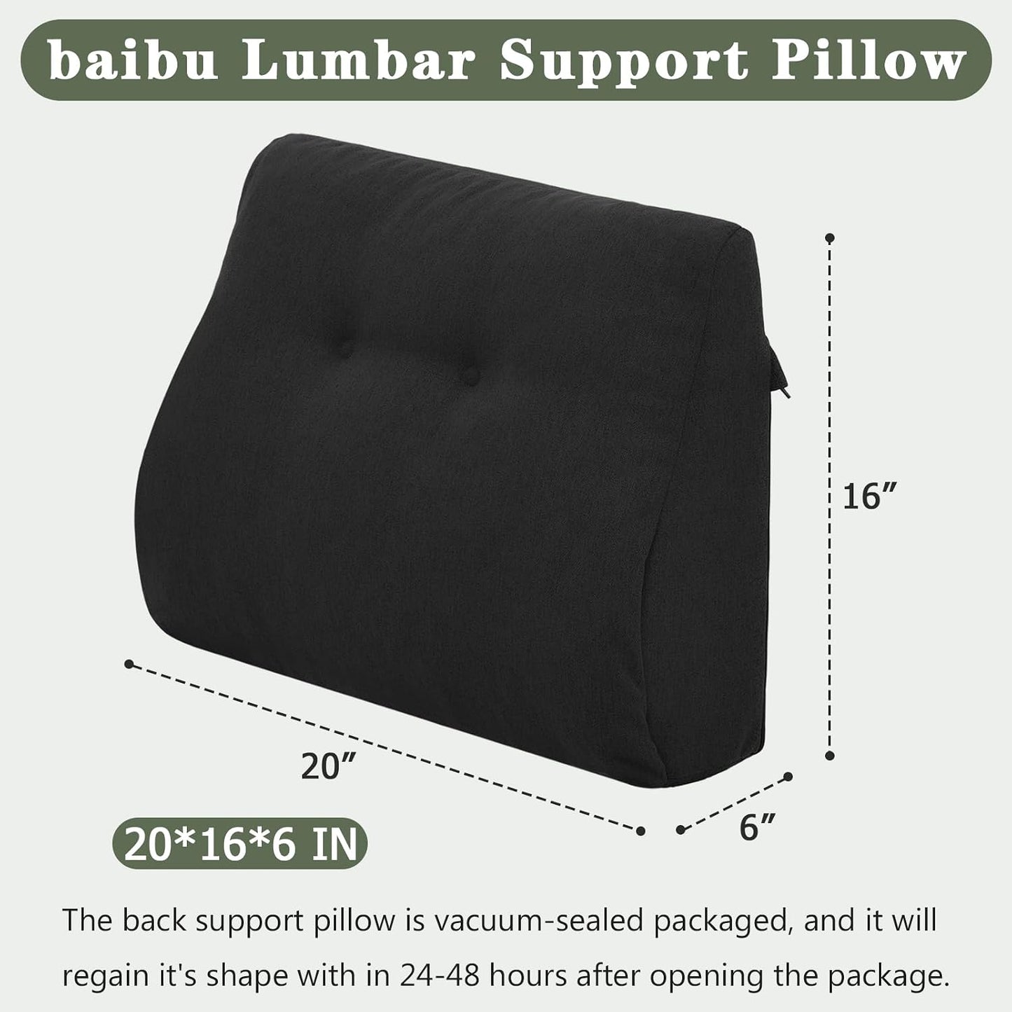 baibu Patented Dual-Layer Memory Foam Lumbar Pillow for Recliner, Brown | Large ergonomic back support for recliners, sofas and gaming chairs, with a removable machine-washable cover.