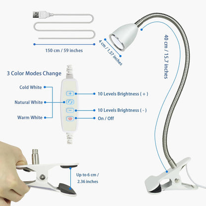 LALISU Desk lamp Eye-Caring Table Lamps, 360°Rotation Gooseneck Clip Lamp